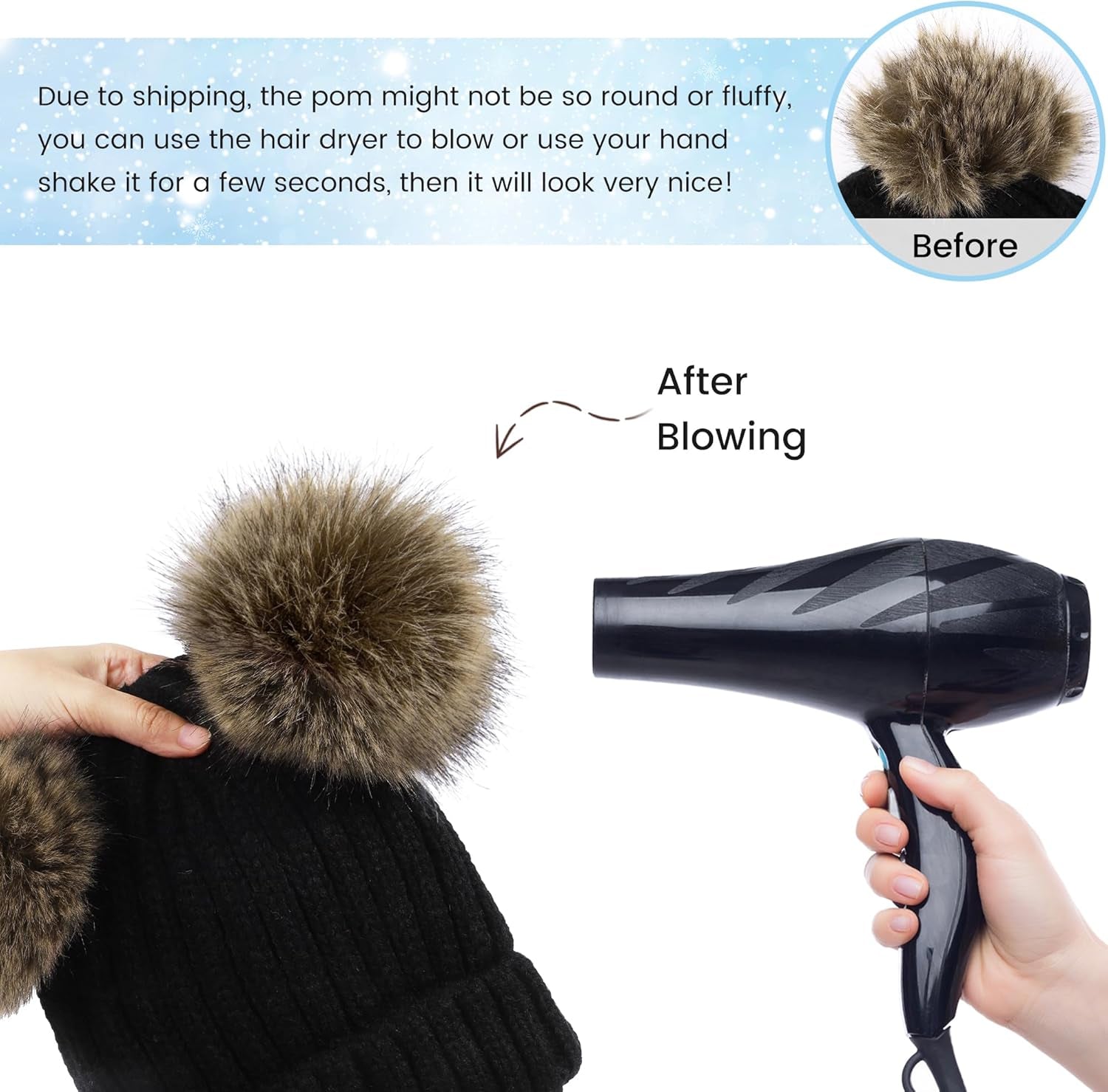 Womens Winter Hat Cable Knit Beanie for Women Faux Fur Pompom Ears